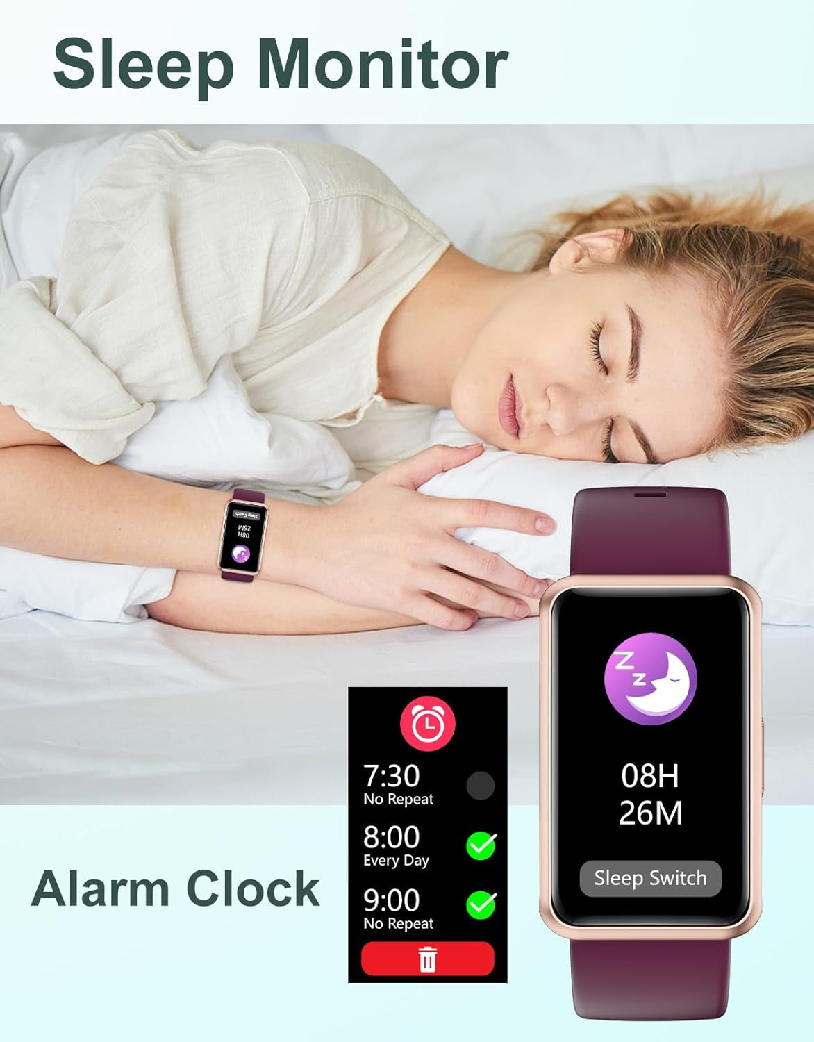 Fitness Tracker No Bluetooth No APP No Phone Needed, Fitness Watch for Men Women Parents IP68 Waterproof with Full Touch Screen Steps Calories Counter Sleep Tracker Alarm Clocks (Purple)